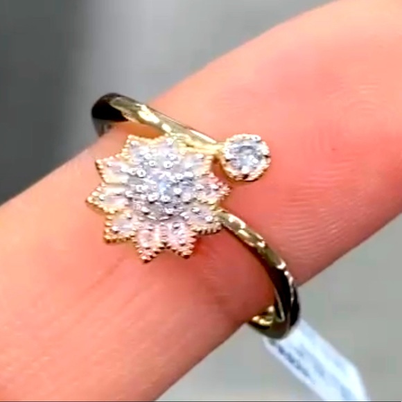 10k solid gold designer flower real diamond beard turner ring not cz not plated - Picture 1 of 5